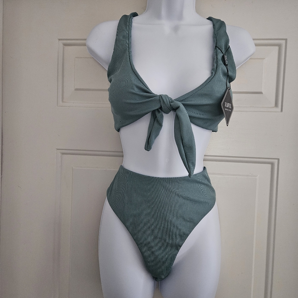 Sage Green Ribbed Bikini Set - Picture 2 of 8